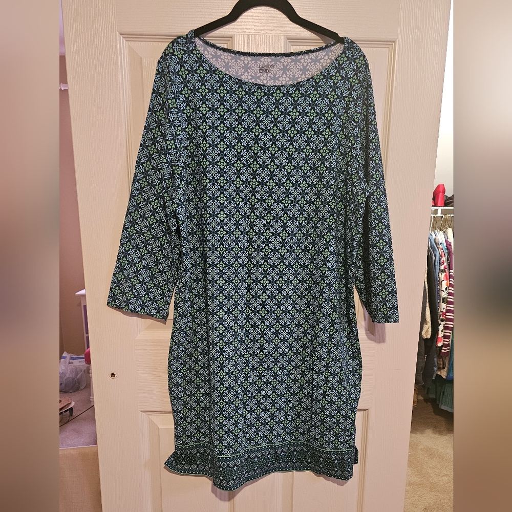 Lands End Teal and Blue Patterned Dress Sz XL
